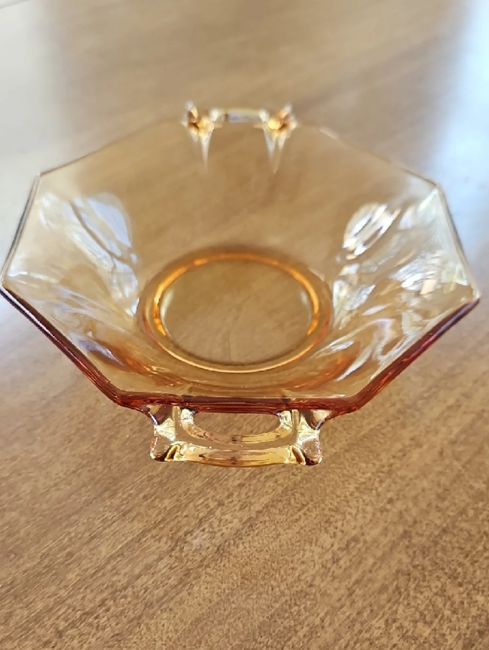 Vintage Octagonal Rosy Amber Depression Glass Bowl